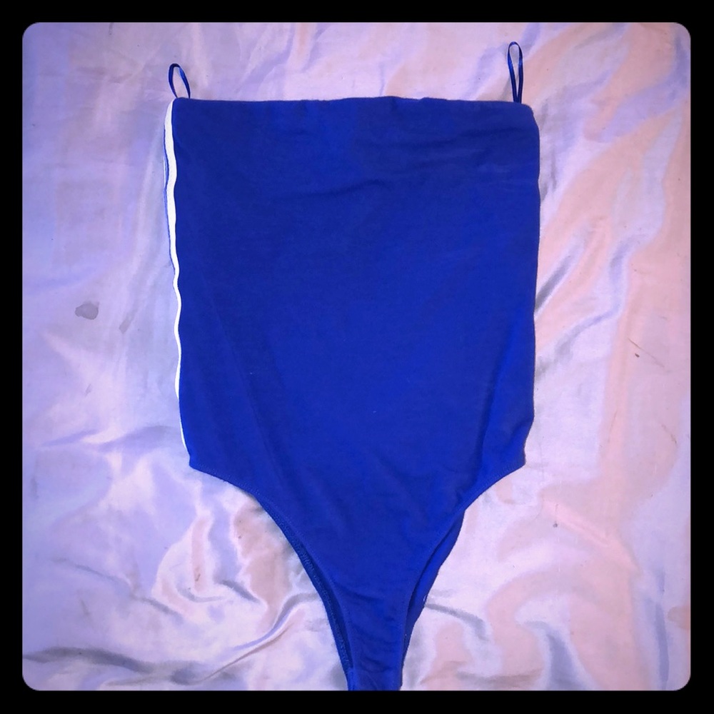 blue strapless bodysuit